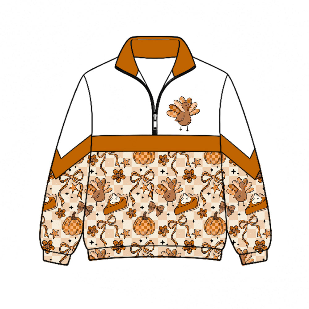 Thanksgiving turkey print kids girl long sleeve pullover top preorder