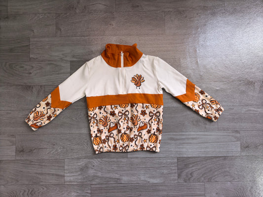 Thanksgiving turkey print kids girl long sleeve pullover top preorder
