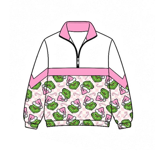 Christmas green face print kids girl long sleeve pullover top preorder