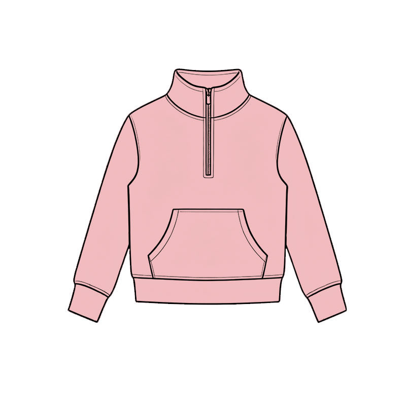 Pink color kids girls long sleeve zip pullover yoga top preorder