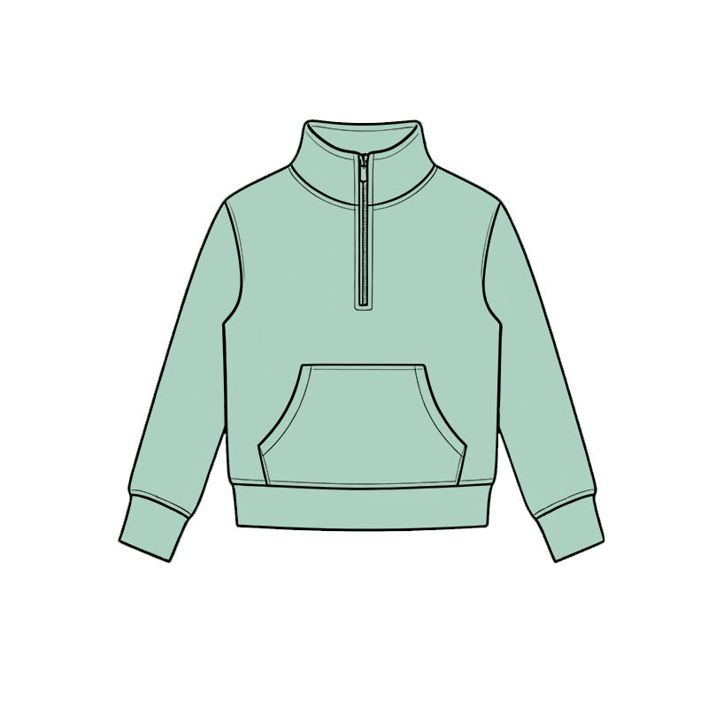 Dark green color kids girls long sleeve zip pullover yoga top preorder