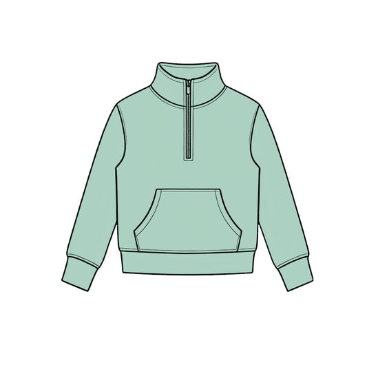 Dark green color kids girls long sleeve zip pullover yoga top preorder