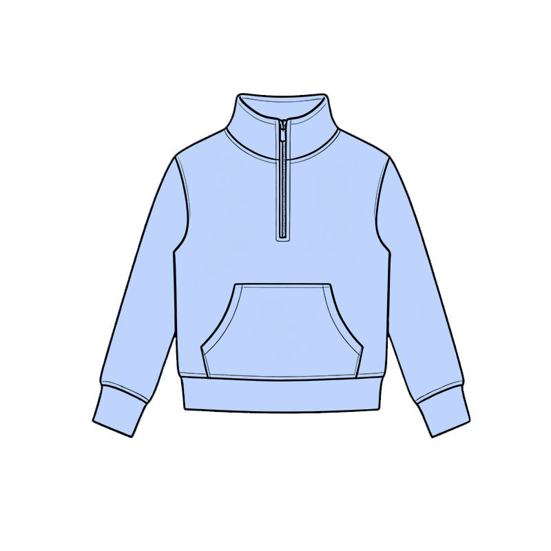 Blue color kids girls long sleeve zip pullover yoga top preorder
