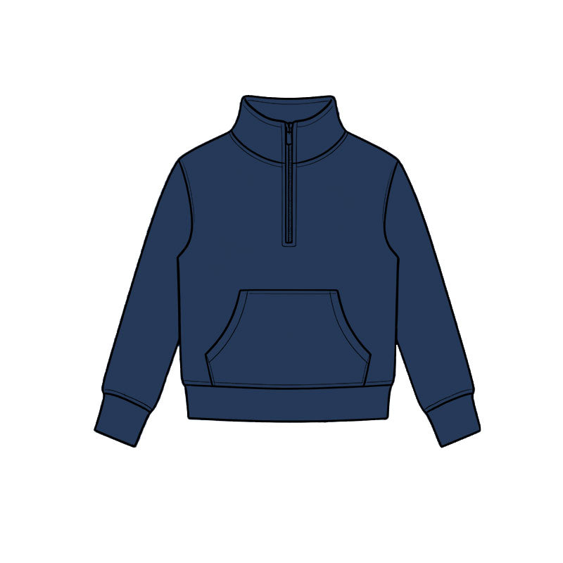 Navy color kids girls long sleeve zip pullover yoga top preorder