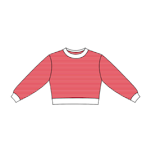 Red stripes kids girls long sleevepullover yoga top preorder