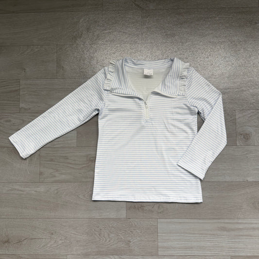 Blue stripes kids girls long sleeve zip pullover top preorder