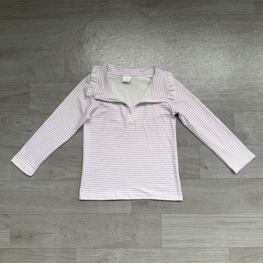 Lavender stripes kids girls long sleeve zip pullover top preorder