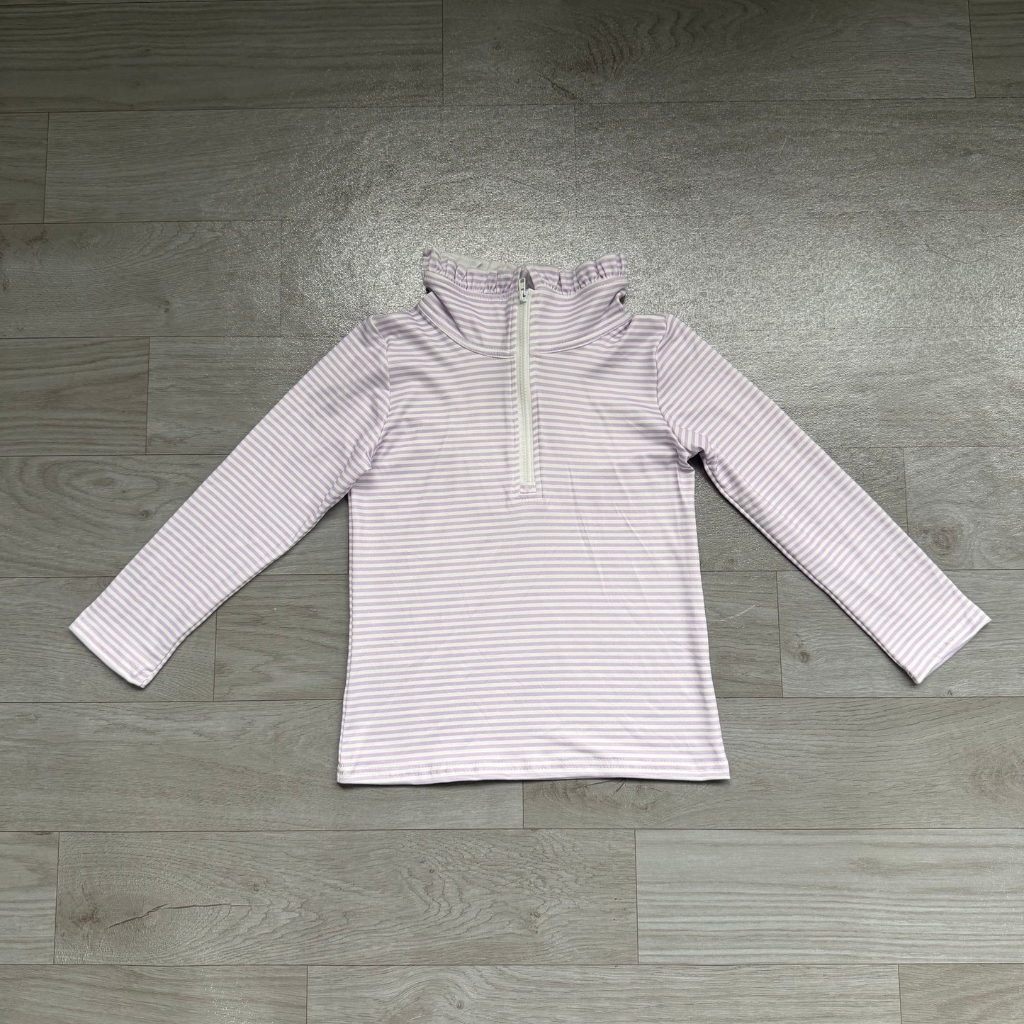Lavender stripes kids girls long sleeve zip pullover top preorder