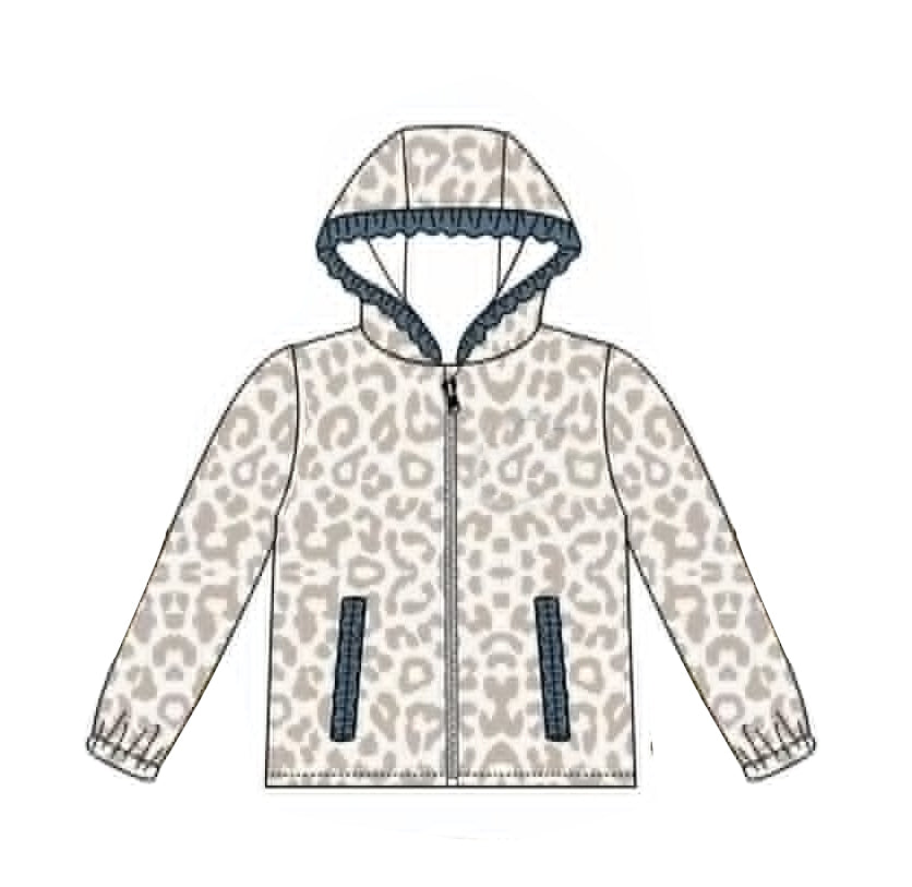 Grey leopard print kids girl long sleeve  hoodie top preorder