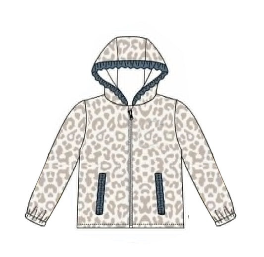 Grey leopard print kids girl long sleeve  hoodie top preorder