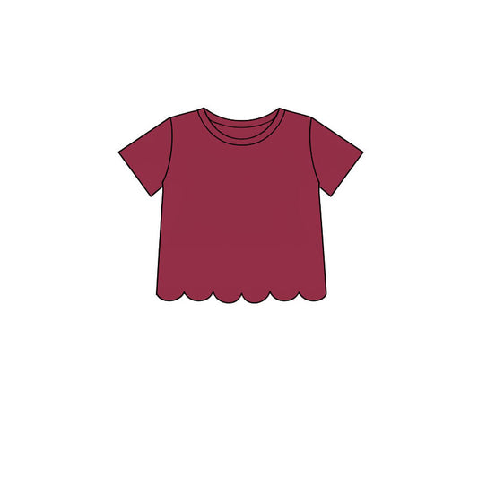 Dusty red color kids girls short sleeve scalloped cotton top preorder