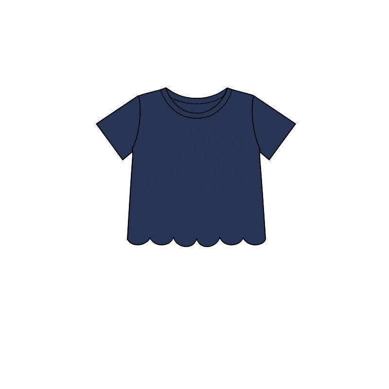 Navy color kids girls short sleeve scalloped cotton top preorder