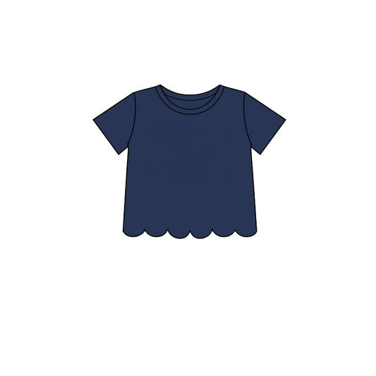 Navy color kids girls short sleeve scalloped cotton top preorder