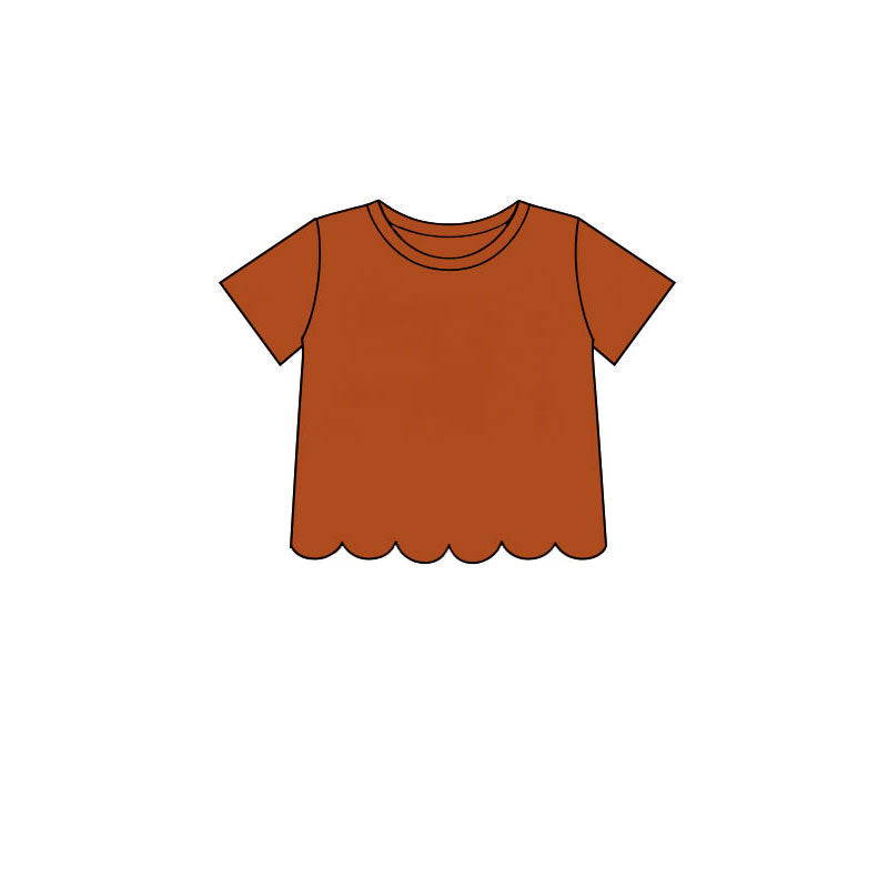 Orange color kids girls short sleeve scalloped cotton top preorder