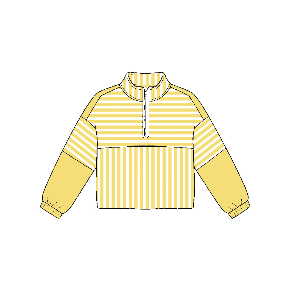 Yellow stripes kids girls long sleeve zip pullover yoga top preorder