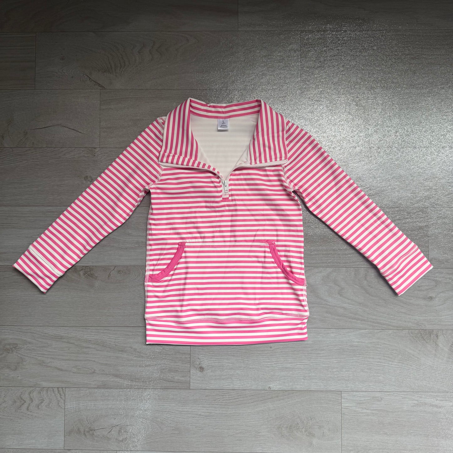Pink stripes kids girls long sleeve zip pullover yoga top preorder