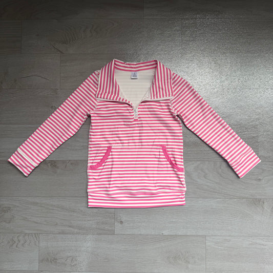 Pink stripes kids girls long sleeve zip pullover yoga top preorder