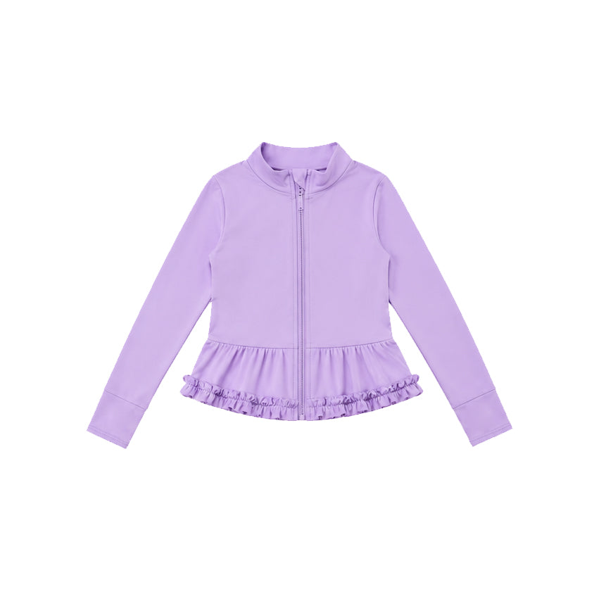 Lavender color kids girls long sleeve zip pullover yoga top preorder