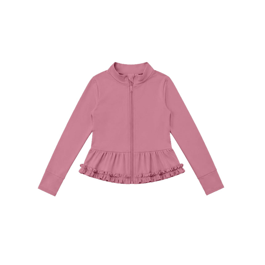Dusty pink color kids girls long sleeve zip pullover yoga top preorder