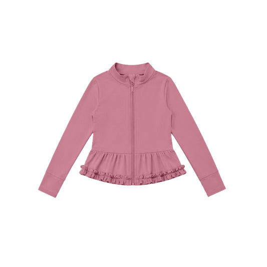 Dusty pink color kids girls long sleeve zip pullover yoga top preorder