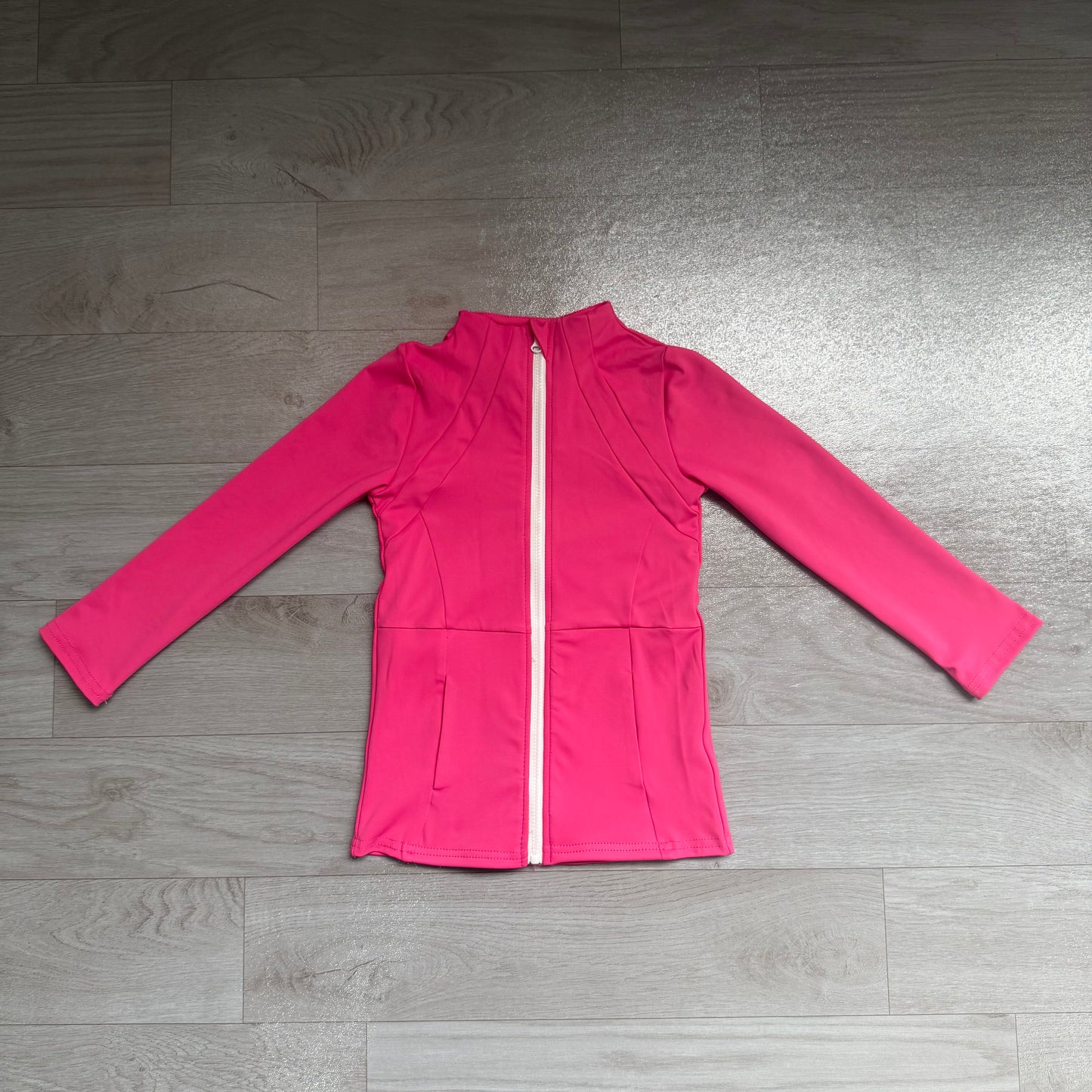Hot pink color kids girls long sleeve zip pullover yoga top preorder