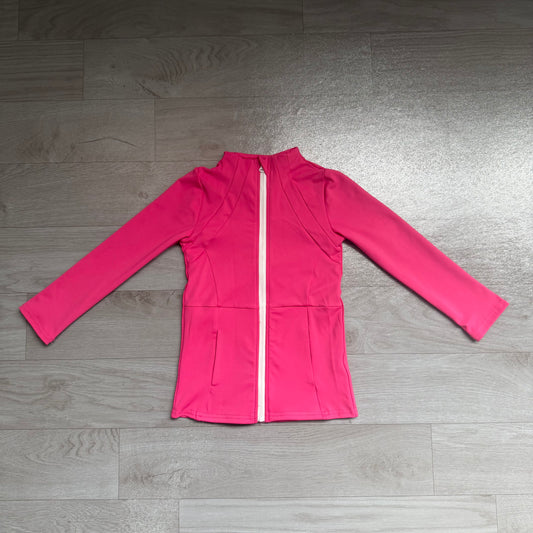 Hot pink color kids girls long sleeve zip pullover yoga top preorder
