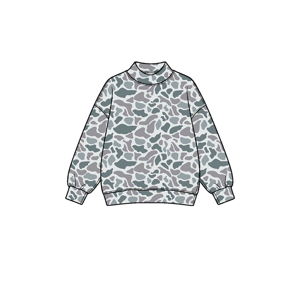Grey camo print kids girls long sleeve yoga pullover top preorder