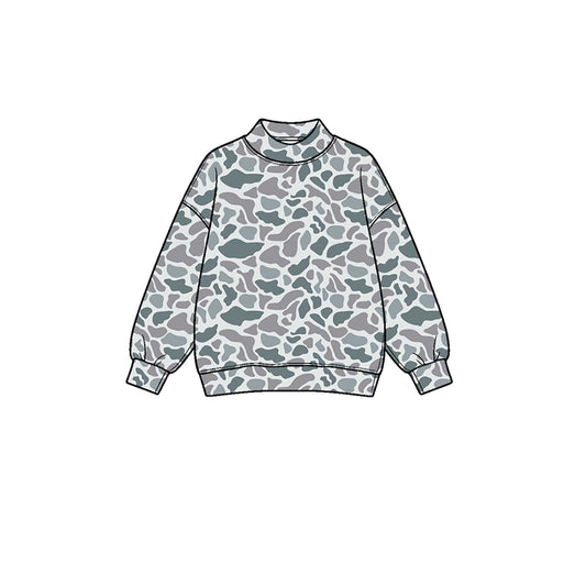 Grey camo print kids girls long sleeve yoga pullover top preorder