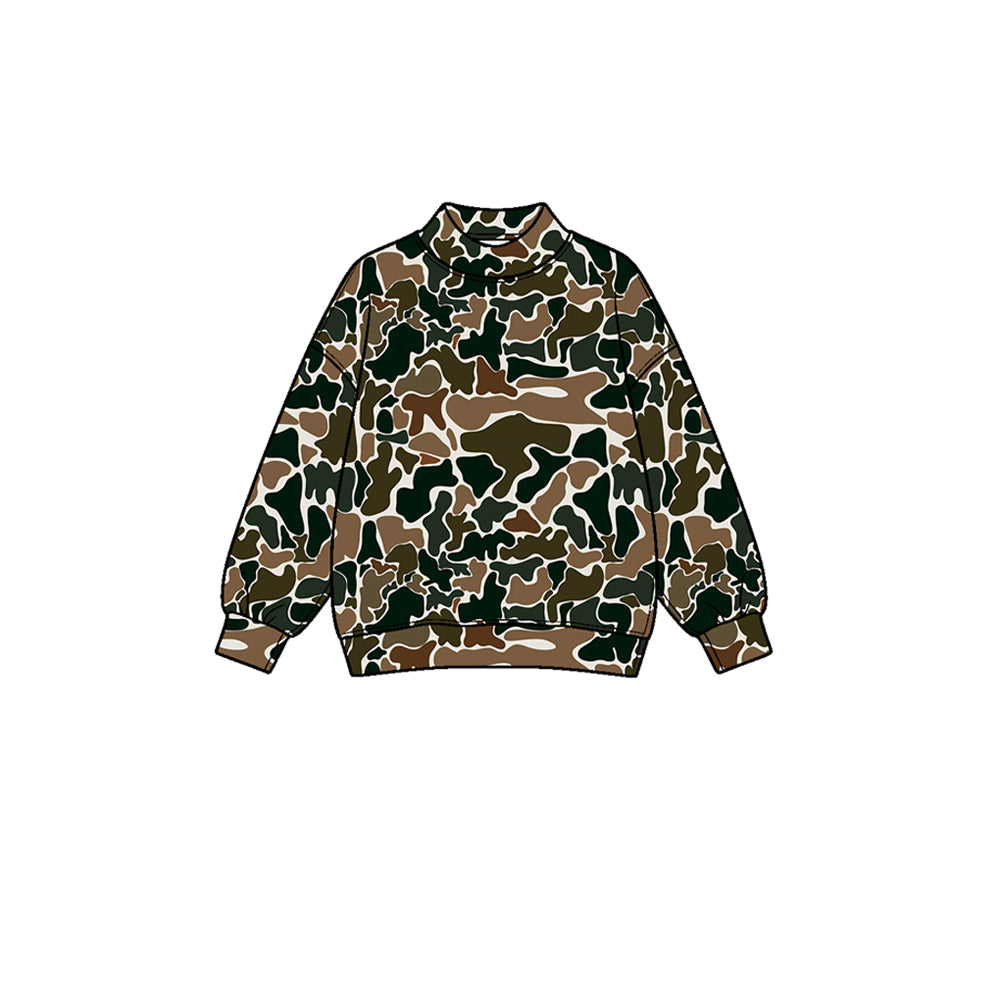 Brown camo print kids girls long sleeve yoga pullover top preorder