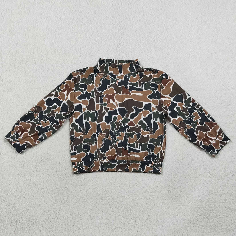 Mommy and me brown camo long sleeve mock neck yoga pullover top
