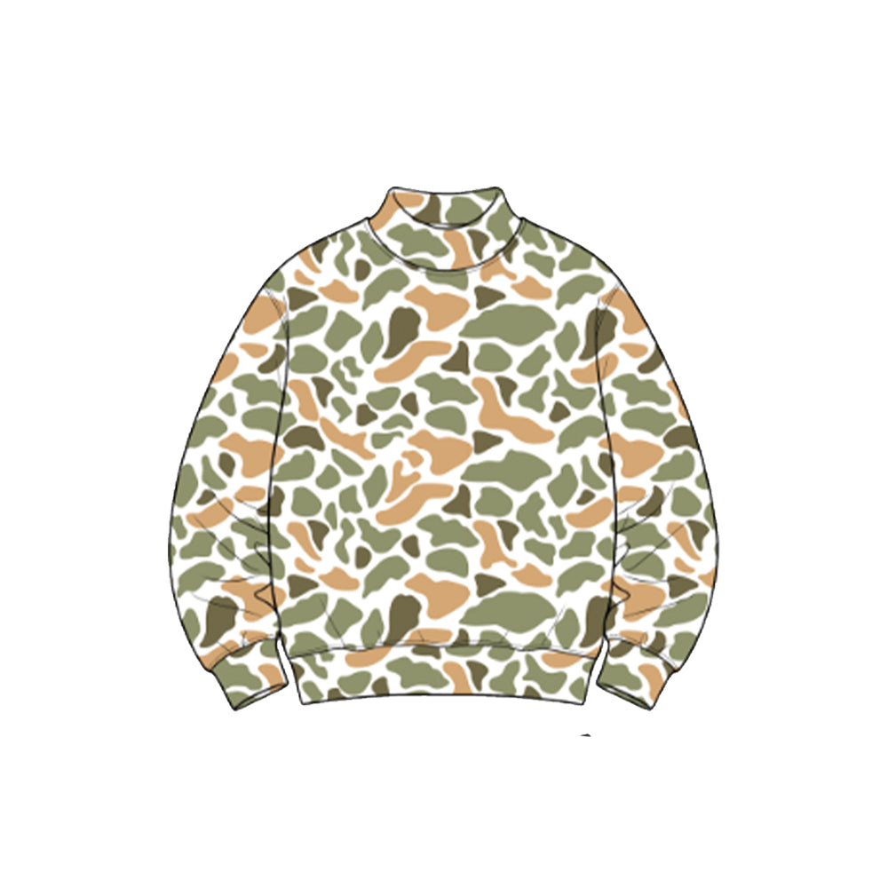 Orange green camo print kids girls long sleeve yoga pullover top preorder