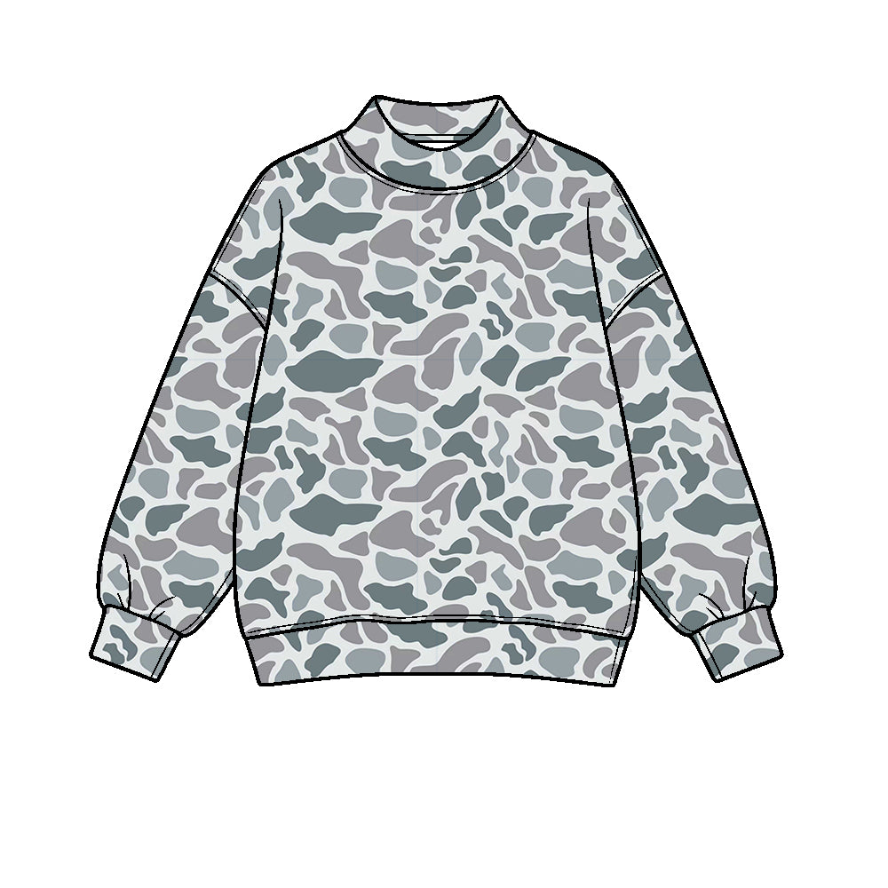 Adult women grey camo long sleeve yoga pullover top preorder