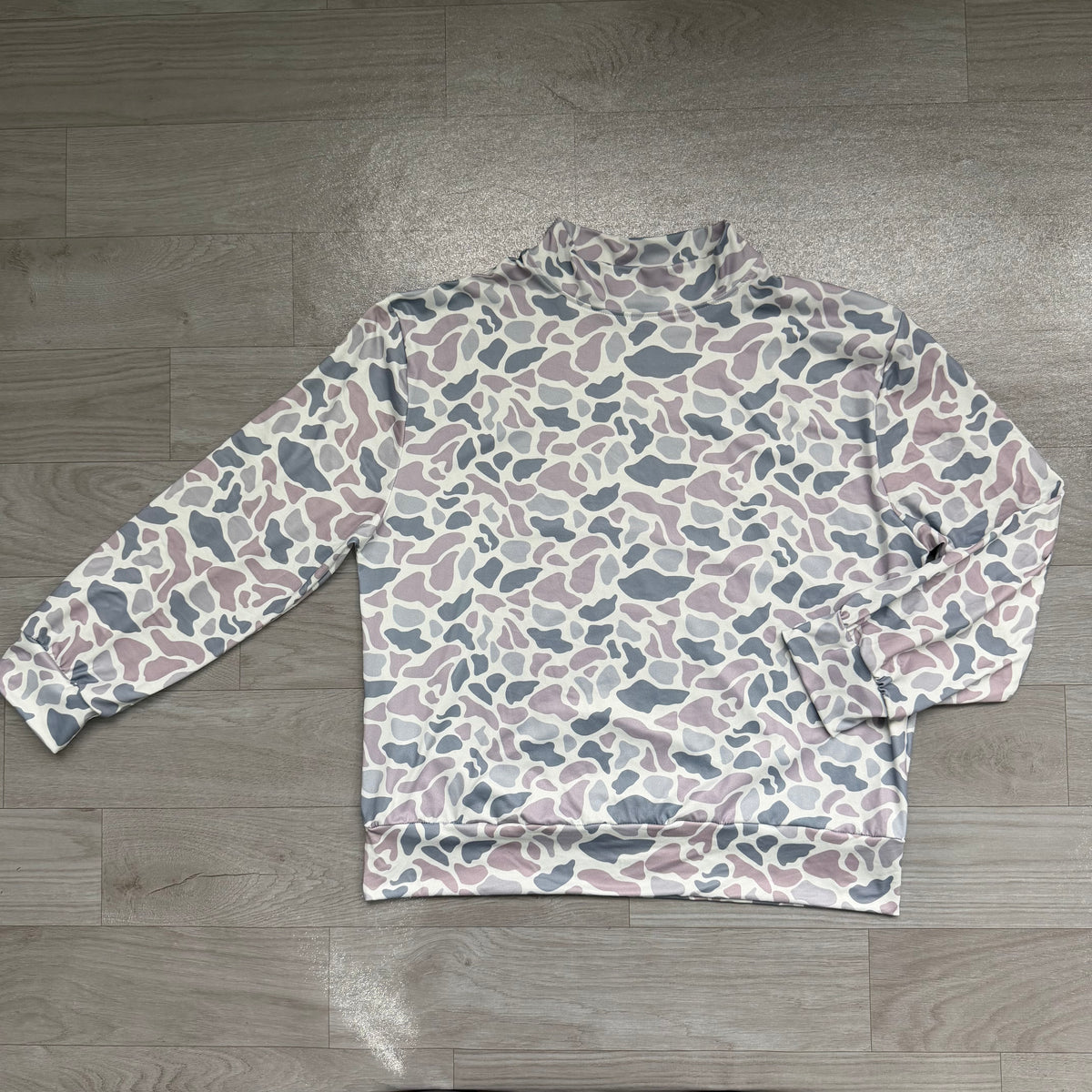 Adult women grey camo long sleeve yoga pullover top preorder