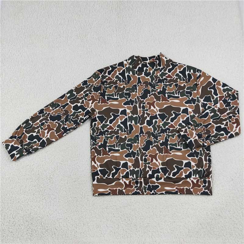 Mommy and me brown camo long sleeve mock neck yoga pullover top