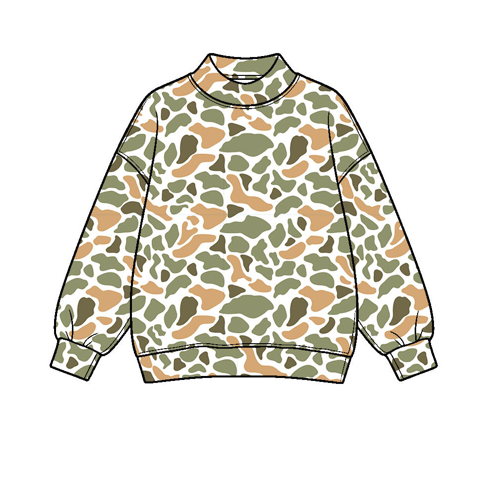 Adult women green orange camo long sleeve yoga pullover top preorder
