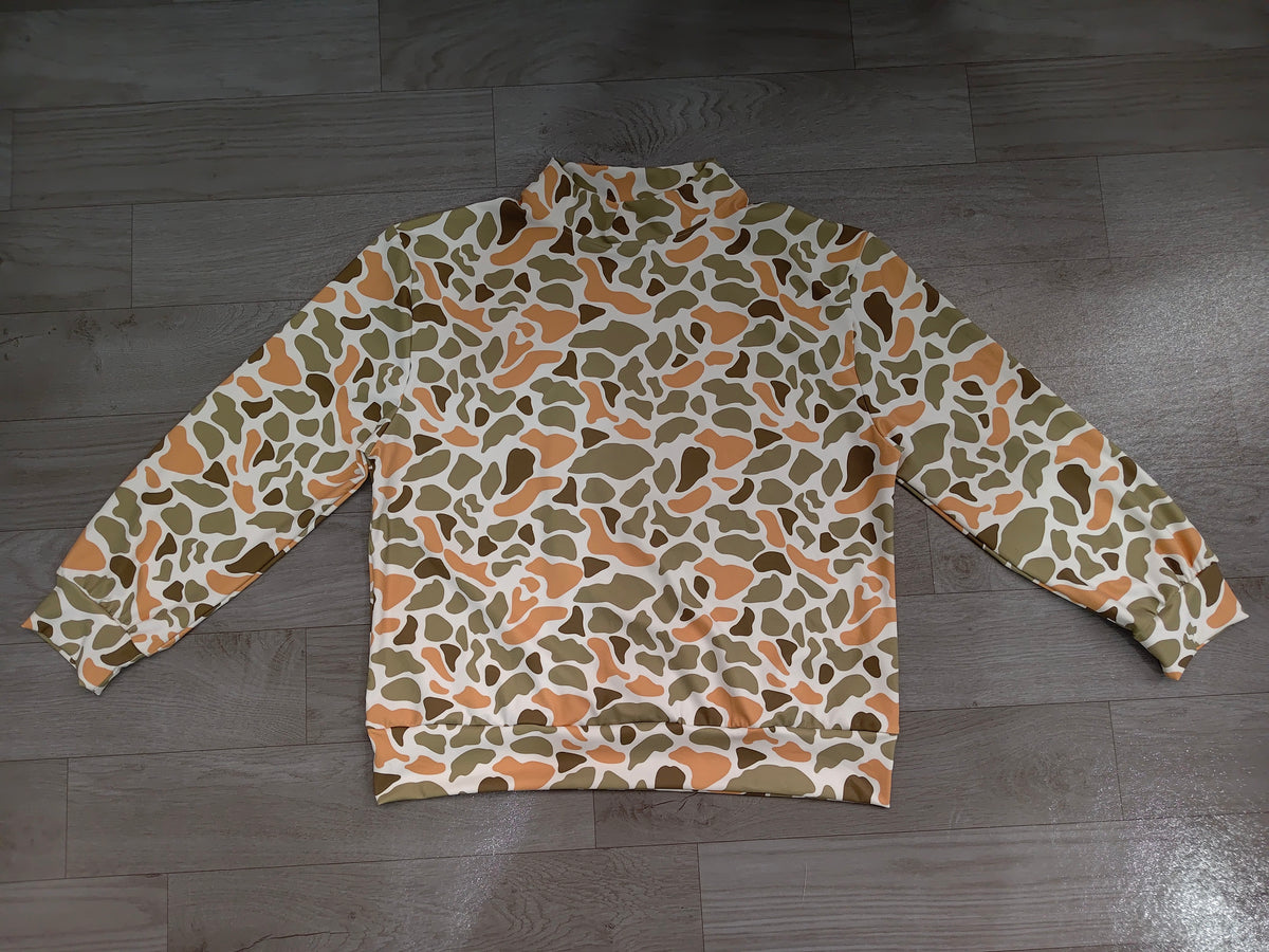 Adult women green orange camo long sleeve yoga pullover top preorder