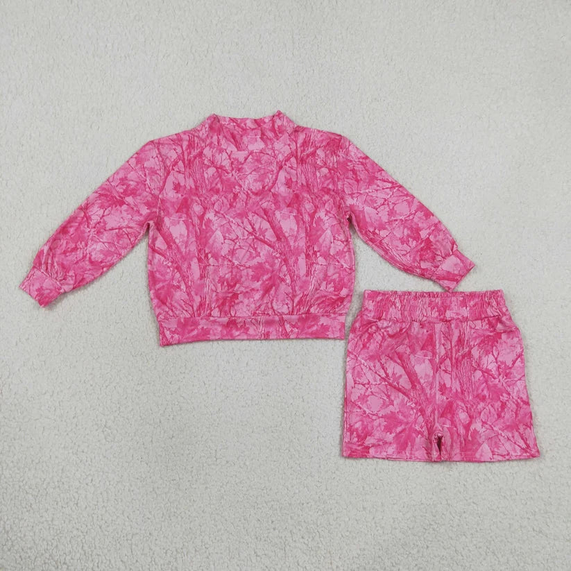 Mommy and me hot pink leaves long sleeve mock neck top matching leggings set