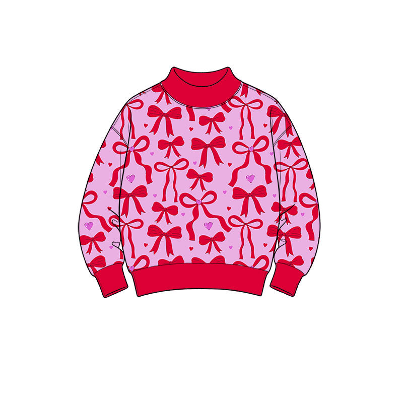 Valentines bow girls long sleeve pullover top preorder