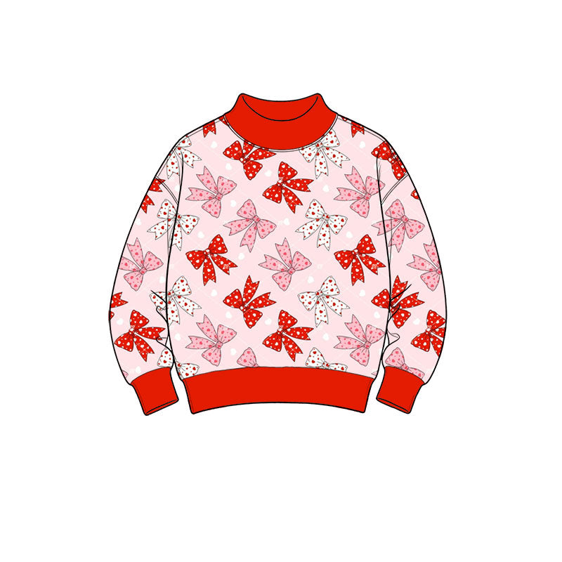 Valentines pink red bow girls long sleeve pullover top preorder