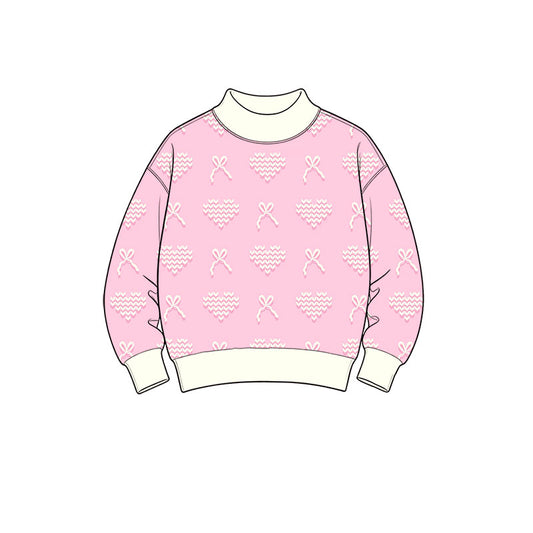 Valentines heart bow girls long sleeve pullover top preorder