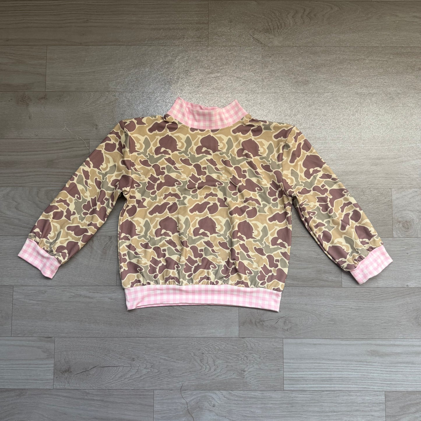 Khaki Camo print girls long sleeve mock top preorder