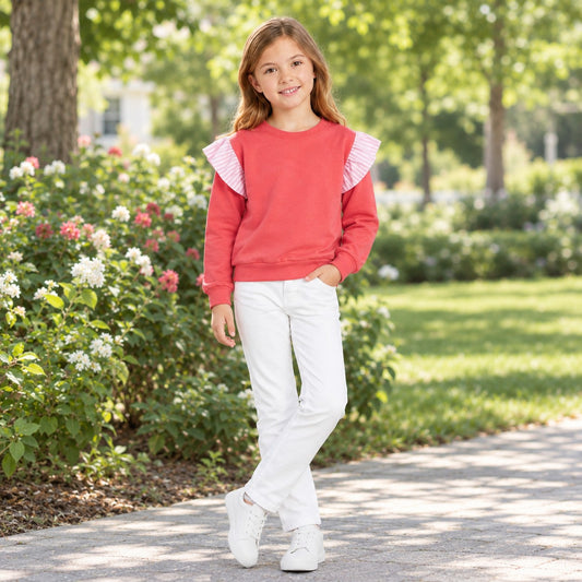 Hot pink color girls long sleeve spring fall top