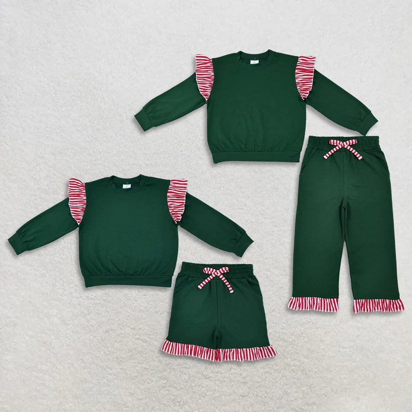 Green color long sleeve top matching pants girls spring fall outfit