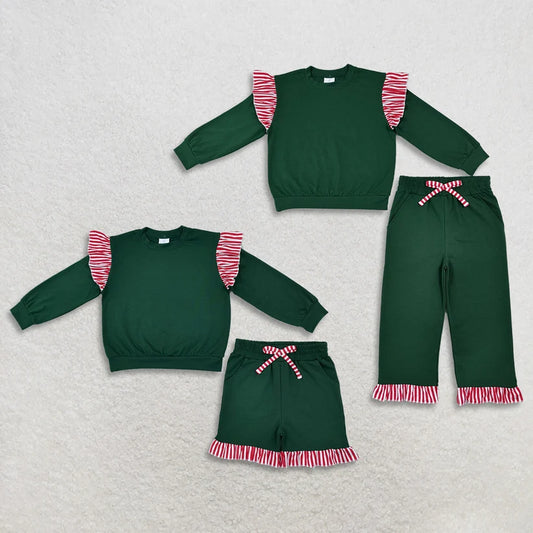 Green color long sleeve top matching pants girls spring fall outfit