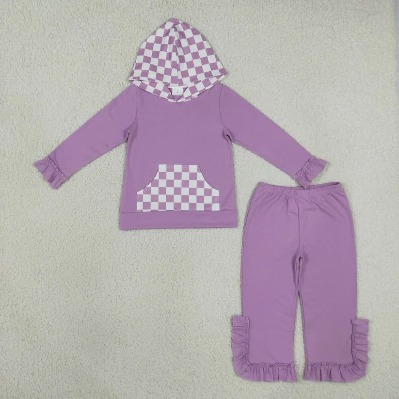Hot pink plaid long sleeve top matching pants girls fall winter outfit