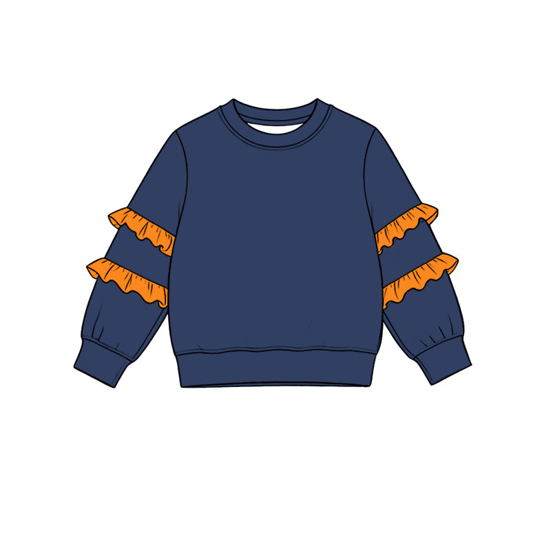 Navy orange color girls long sleeve pullover top preorder