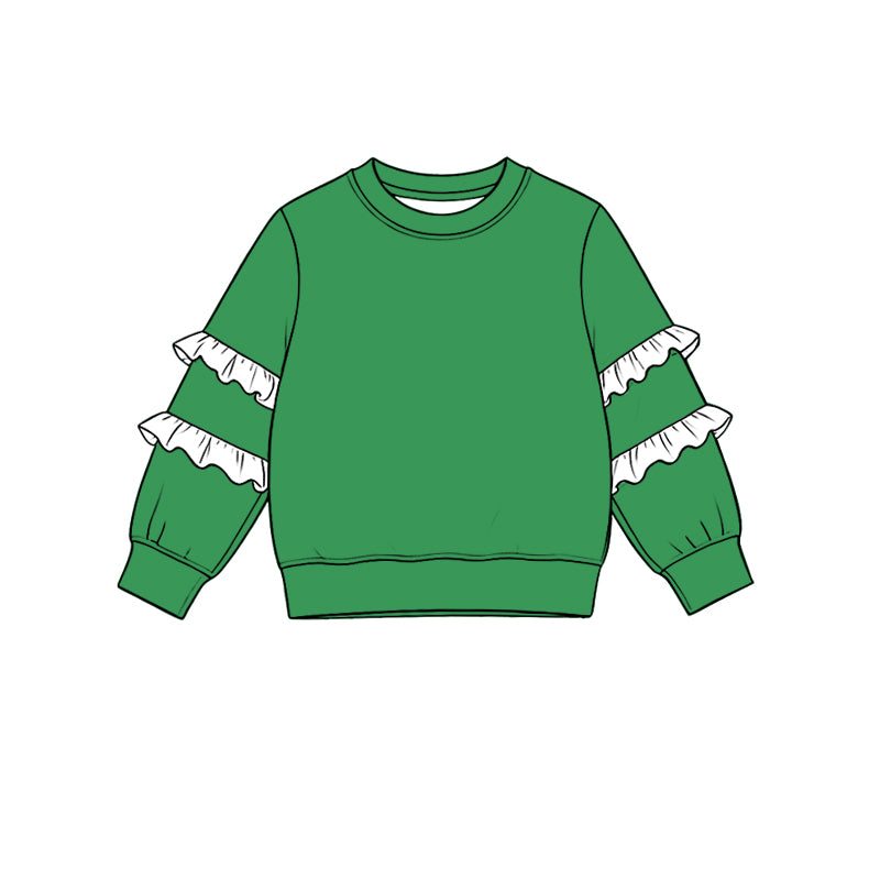 Green white color girls long sleeve pullover top preorder