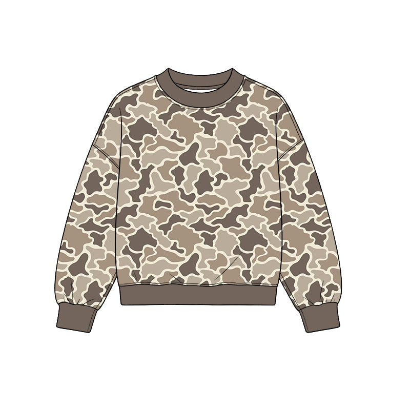 Adult grey camo print long sleeve  pullover top preorder