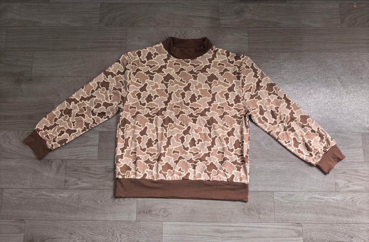 Adult grey camo print long sleeve  pullover top preorder