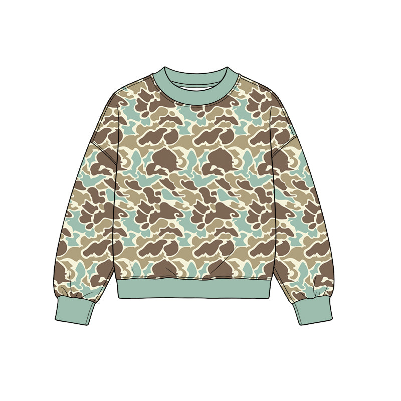 Adult grey green camo print long sleeve  pullover top preorder